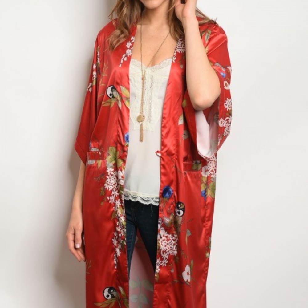 "RED DRAGON"  SATIN KIMONO - Picture 3 of 8